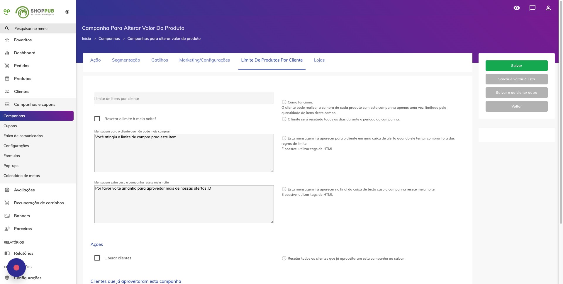 Screenshot do botão 'Salvar'