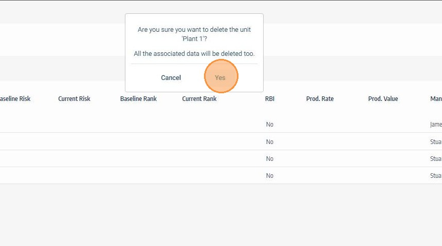 Confirm unit deletion