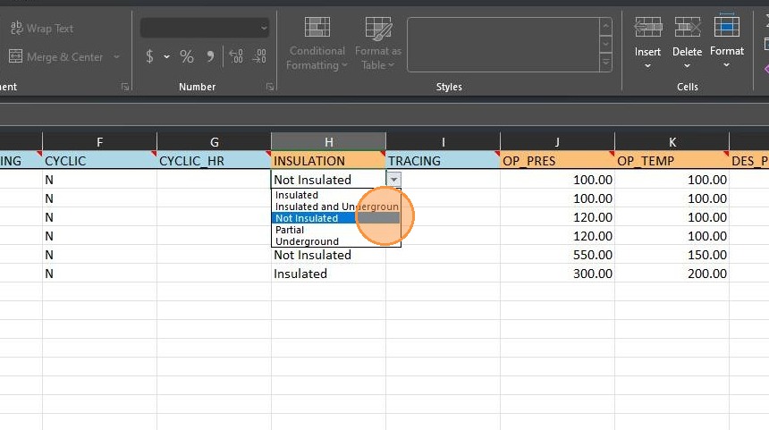 Select from dropdown lists for validated fields