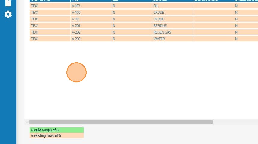 Imported rows shown in orange — asset exists in database
