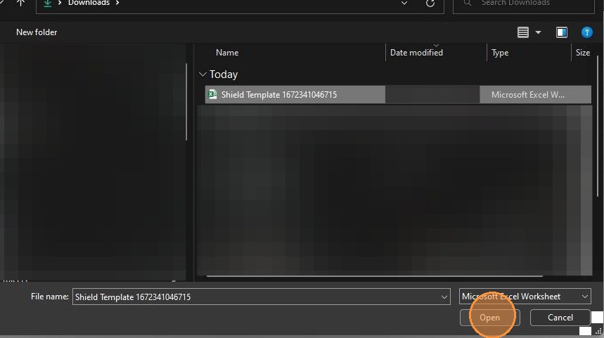 Click Open to upload the file