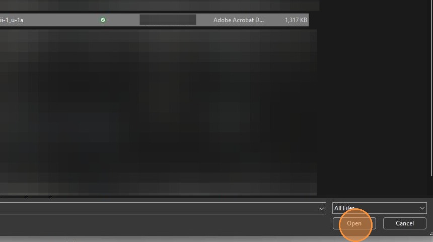 Click Open to confirm file selection
