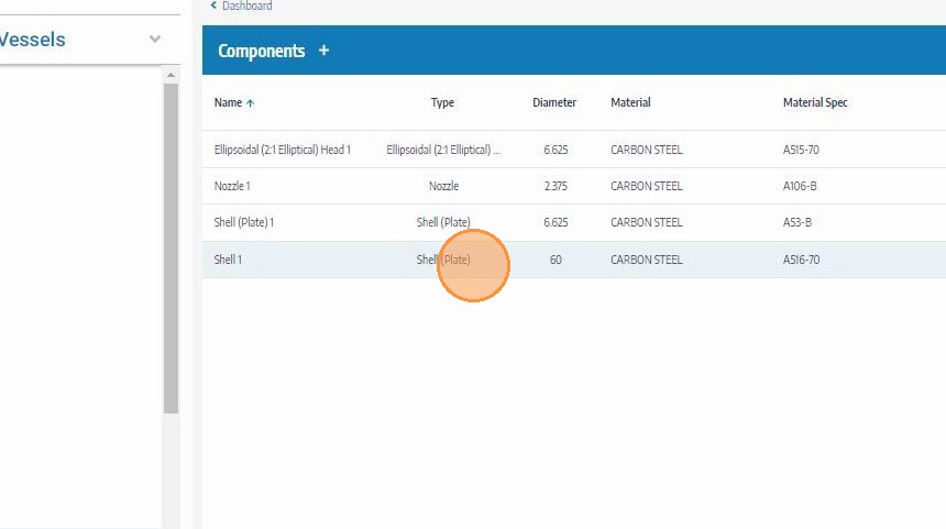 Click the component row to edit
