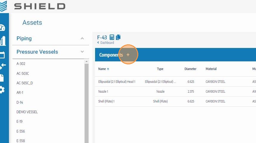 Click the Add icon on the Components table header