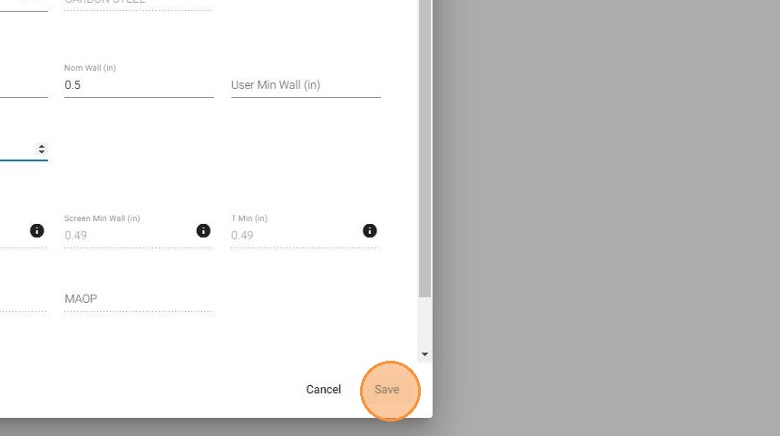 Save and review the calculated minimum wall thickness
