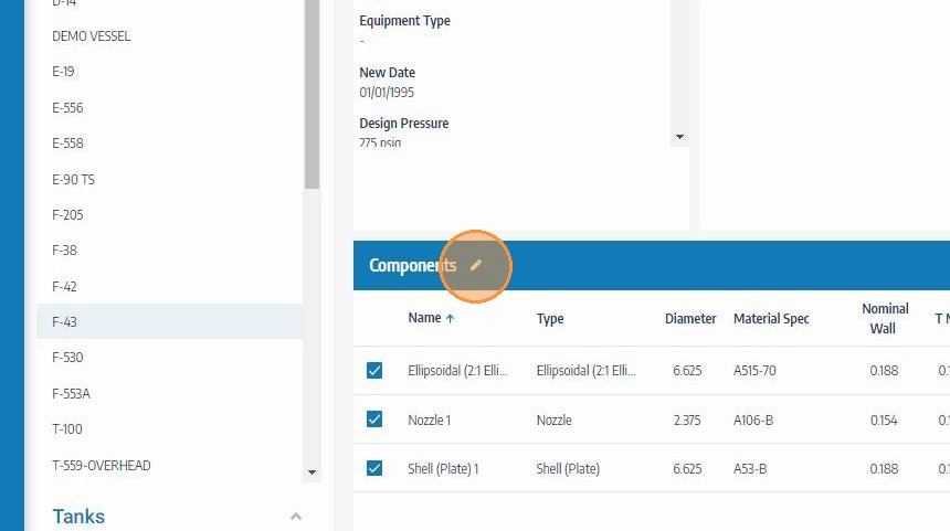 Click the edit button on the Components header