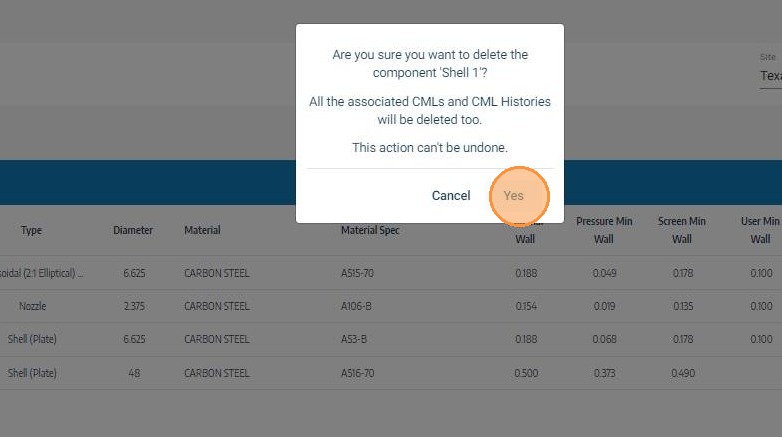 Confirm the component deletion