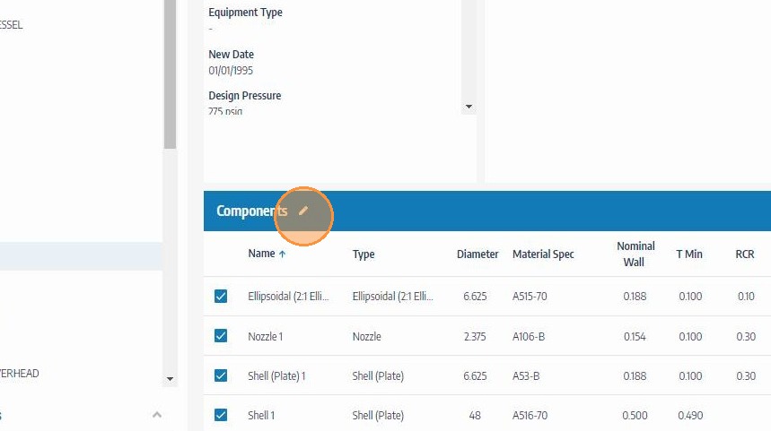 Click the edit icon on the Components header