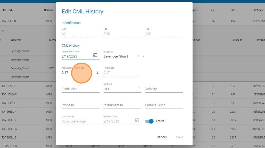 Edit the CML history reading data