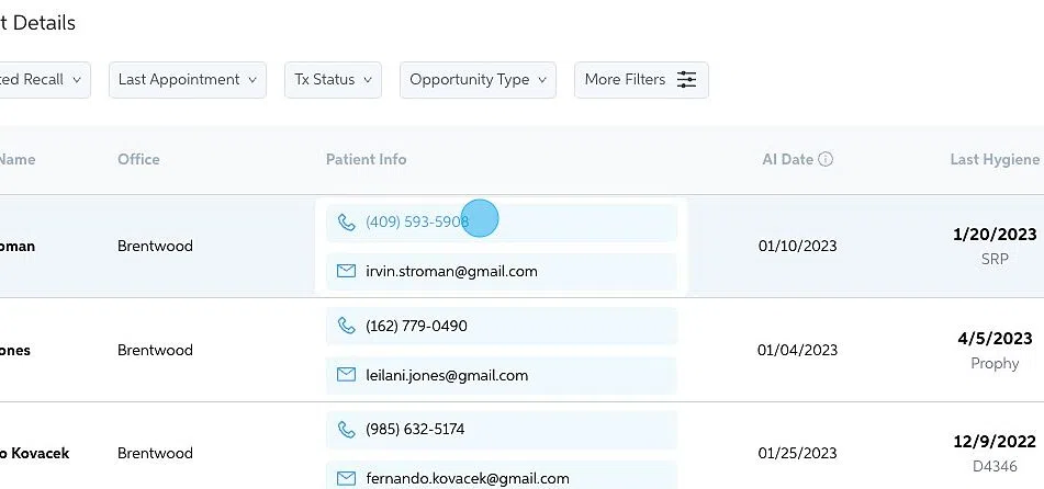 Screenshot of: Clicking on the patient