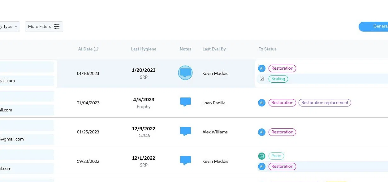 Screenshot of: Clicking on the blue note bubble will open up a spot to leave notes on a patient. Simply type the note and click save. Notes can be edited by clicking on the pencil icon and deleted by clicking on the garbage can icon. 