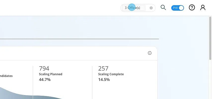 Screenshot of: The Patient Dashboard allows you to go through and look for patients with specific types of opportunities. In the top right-hand corner of the page you can filter the Patient Dashboard by location. Simply click on the office dropdown to choose which locations you would like to see.