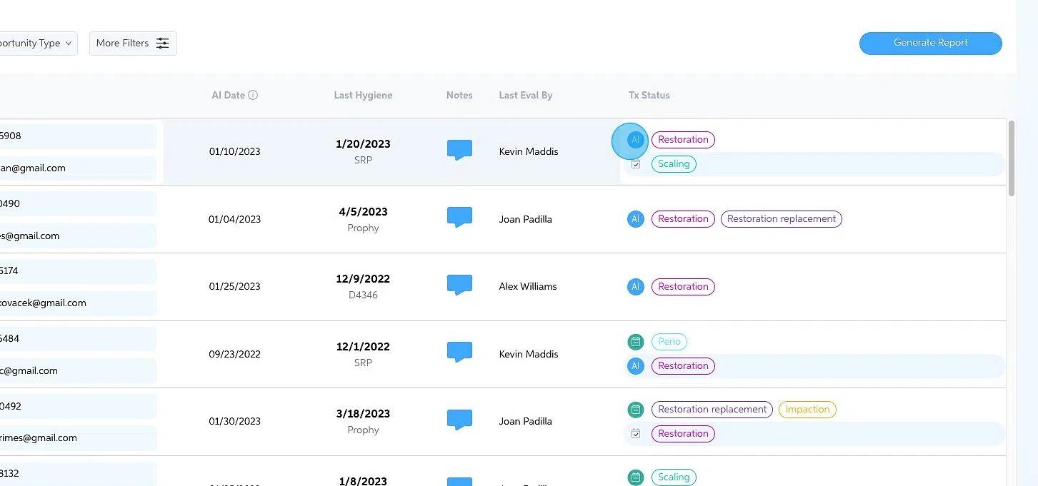 Screenshot of: To the right of the page there is a column to see patient