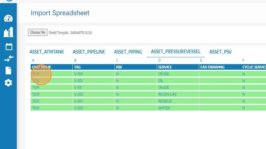 Row color validation — green new, orange update, red error