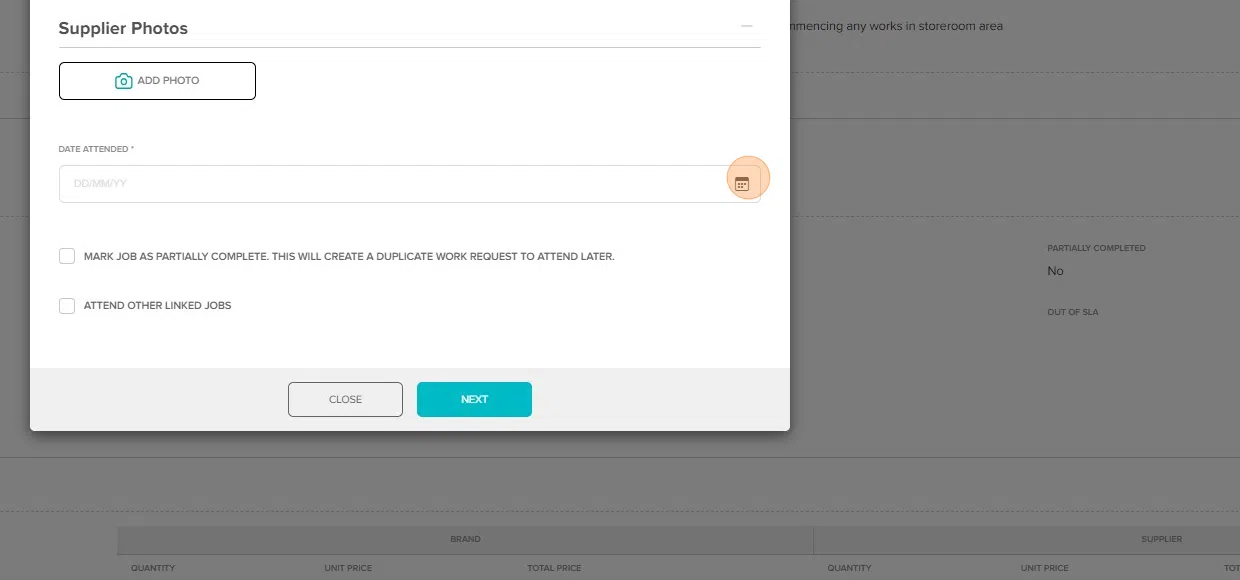 Screenshot of: Select the date of attendance and click "NEXT" to continue.