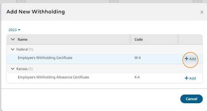 Add button next to Federal Employee's Withholding Certificate