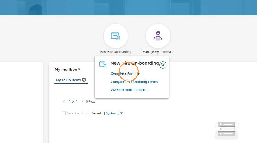 Complete Form I9 option in the onboarding menu