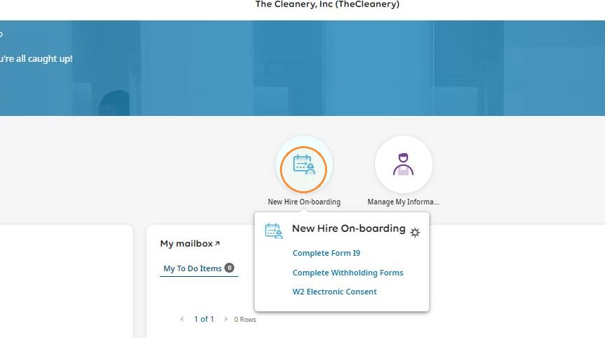 ProWork dashboard with the New Hire On-boarding option highlighted