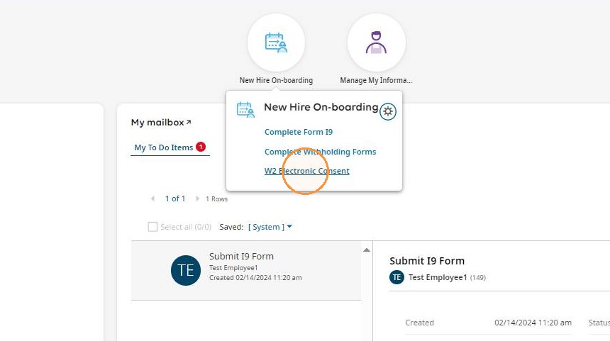 W2 Electronic Consent option in the onboarding menu