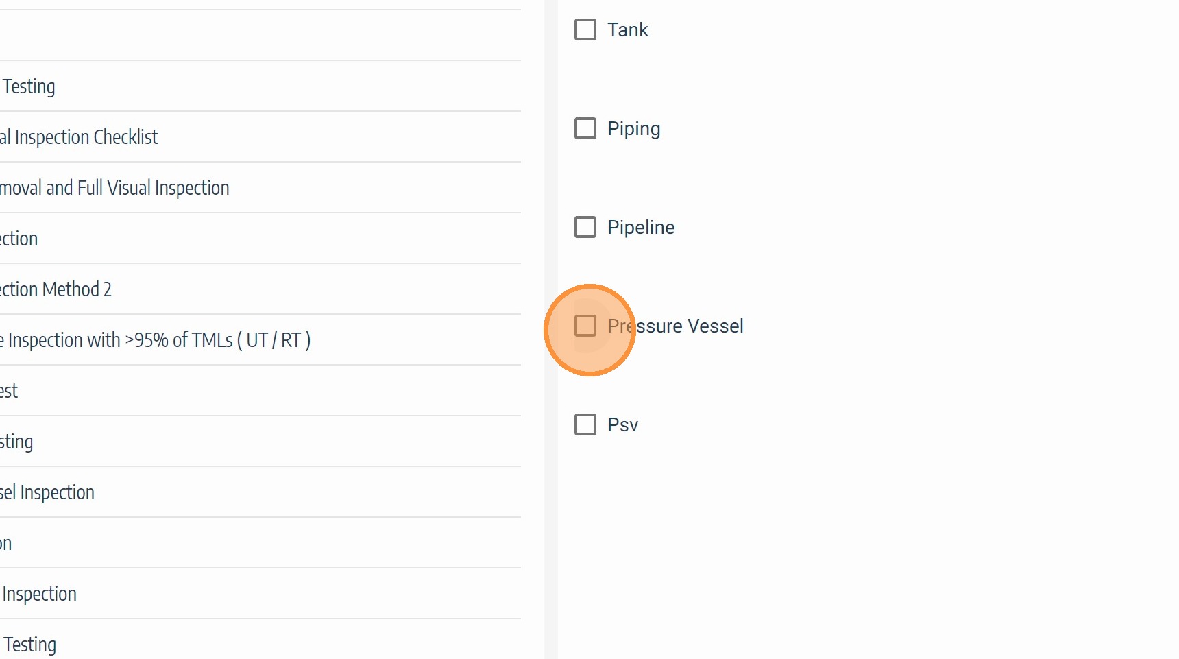Select applicable equipment and asset types