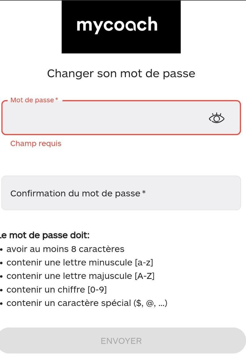 Page de création de mot de passe