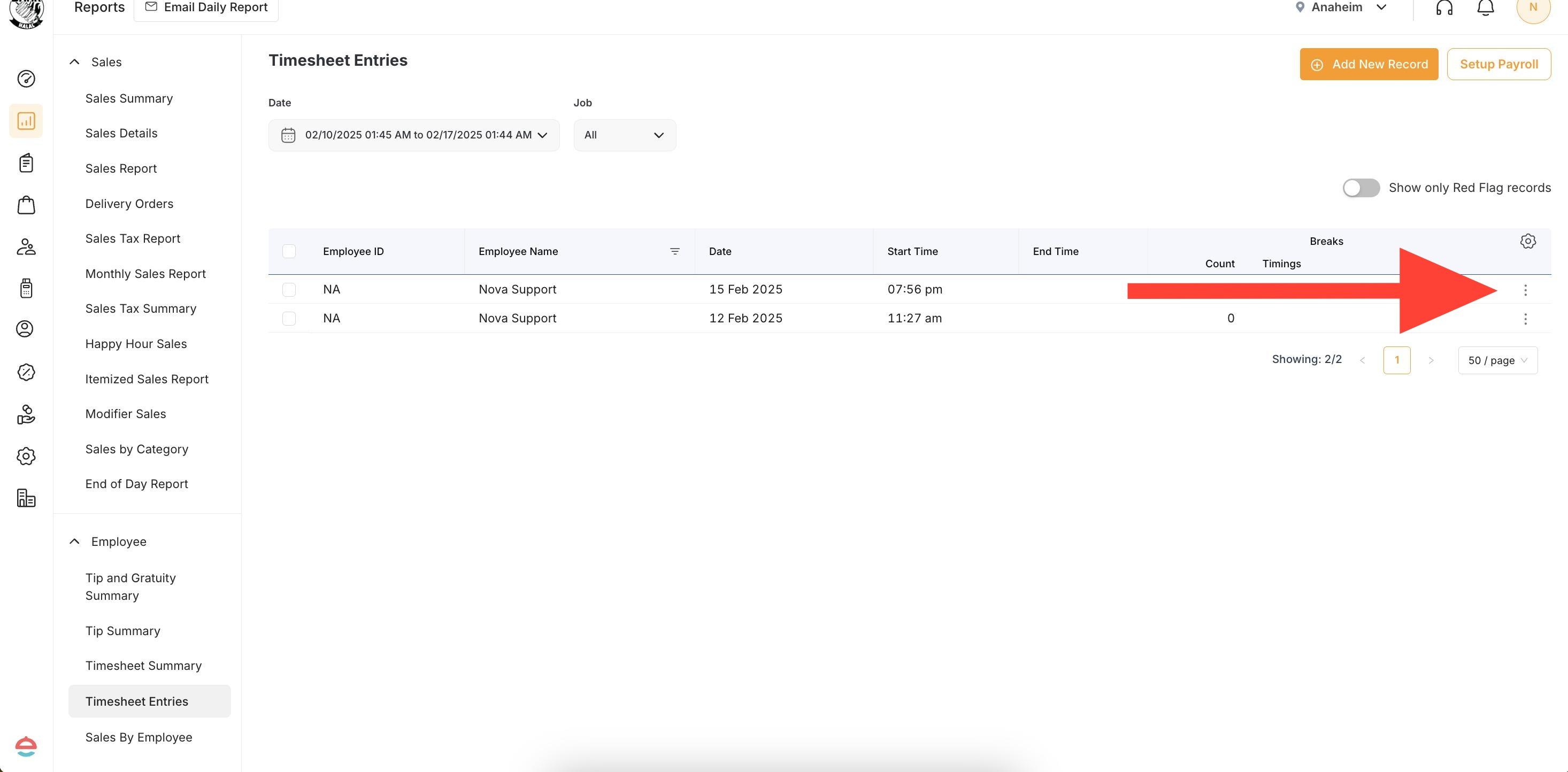 **Edit/Delete Timesheet Entry**

Once you have filtered to the appropriate date, edit a timesheet entry by selecting the 3 dots on the right hands side of the screen. In the subsequent drop-down menu, select the action you wish to execute.
