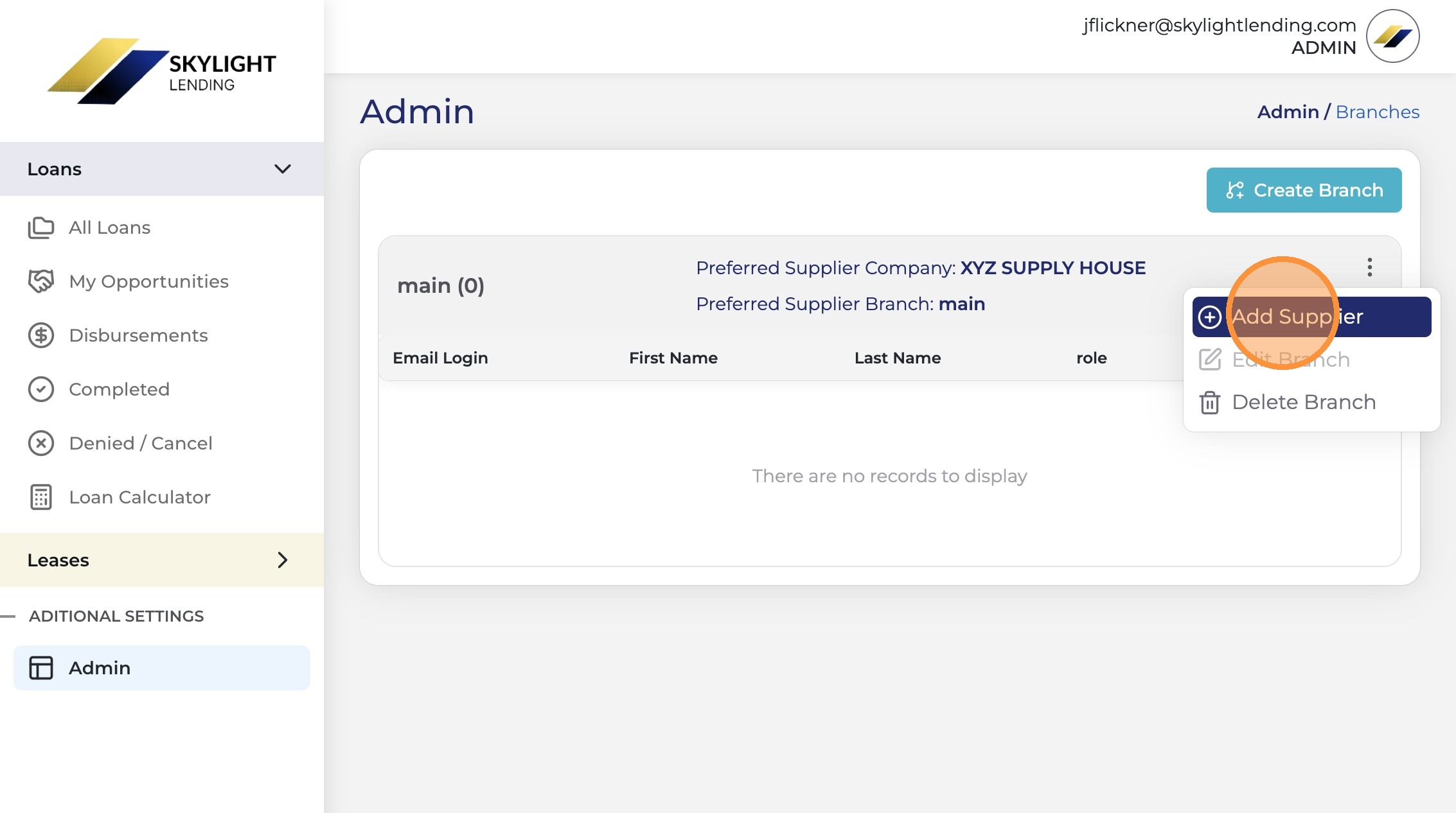 Add Supplier option