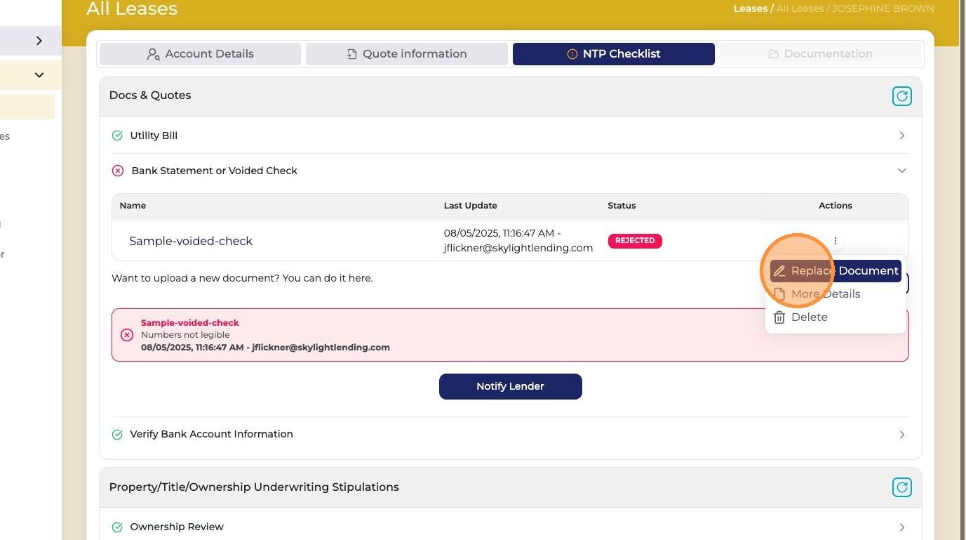 Replace Document option