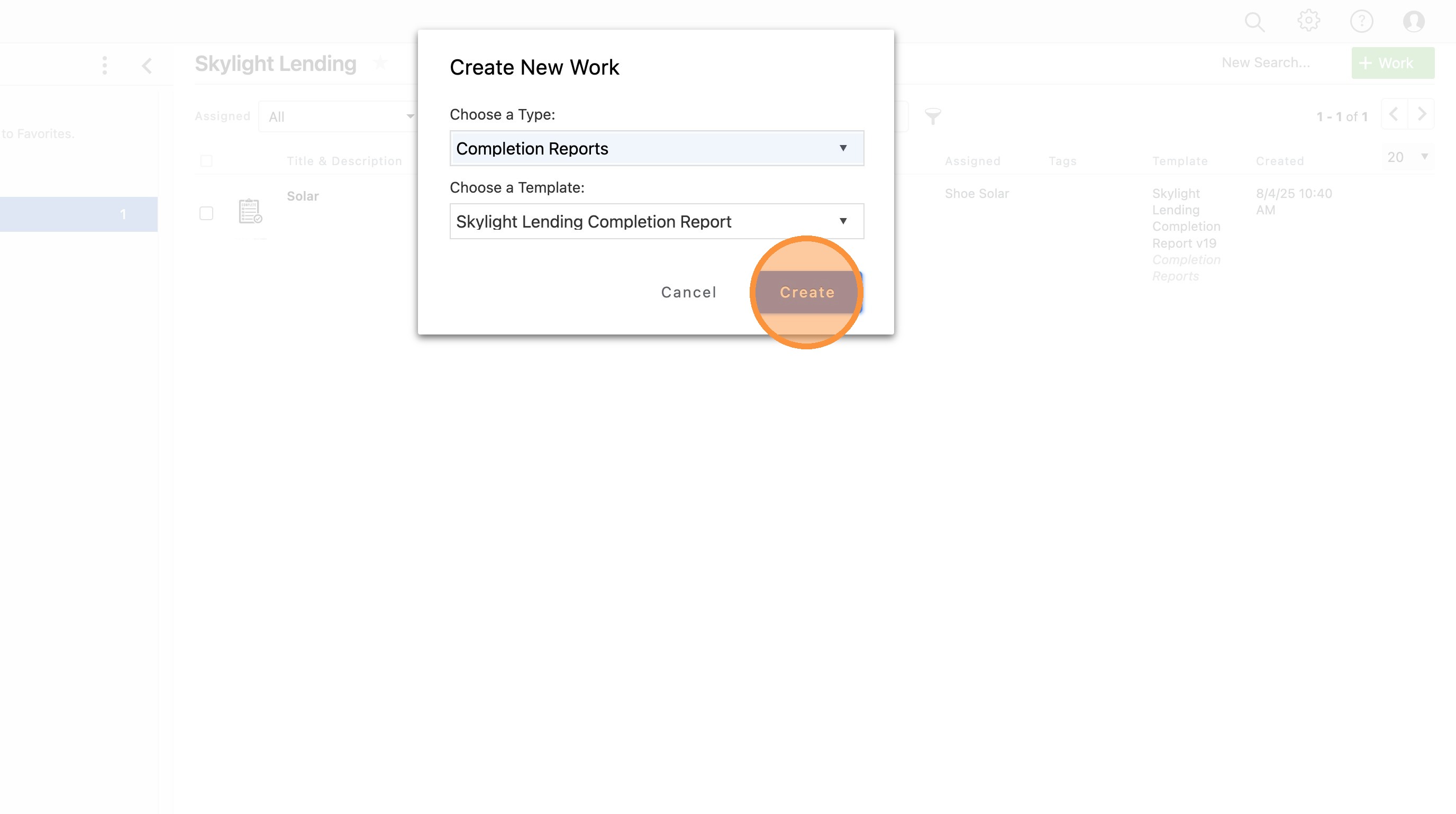 Create button