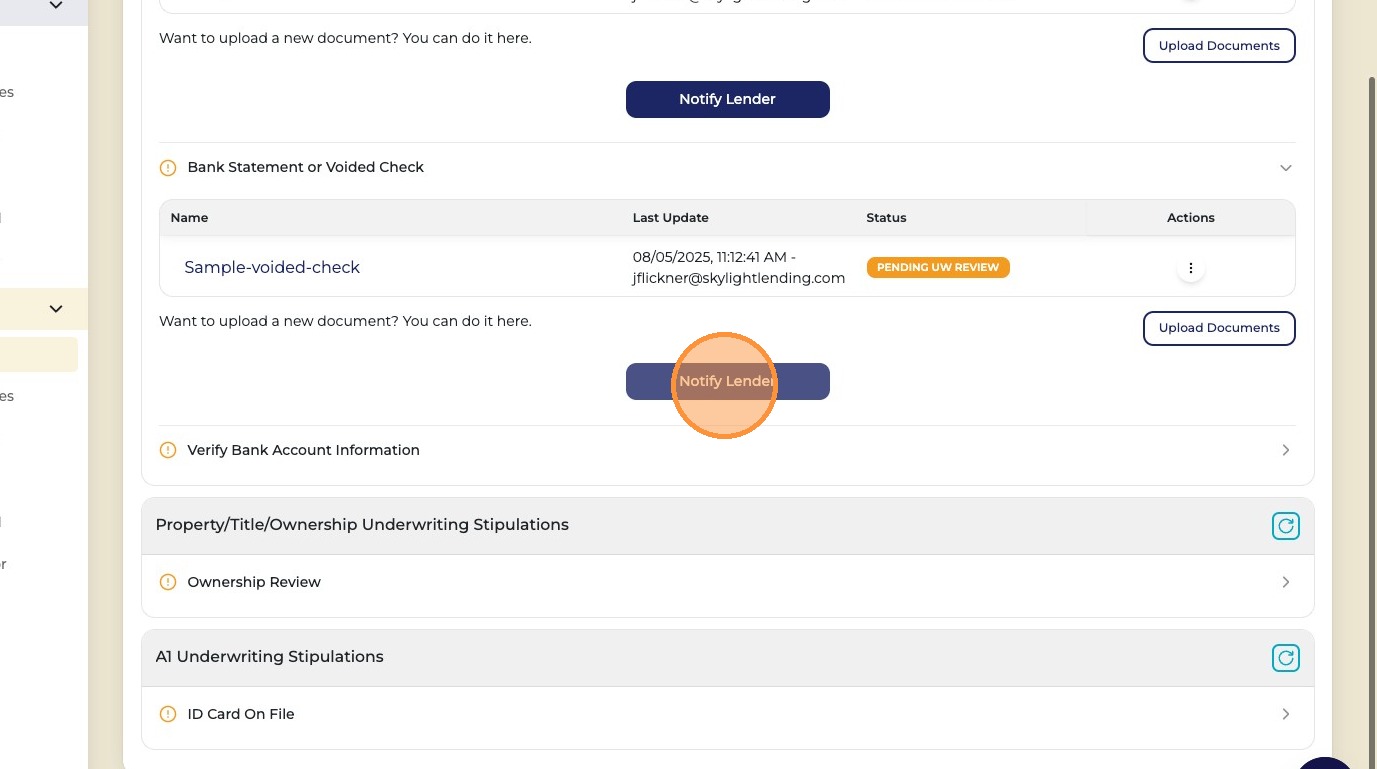 Notify Lender