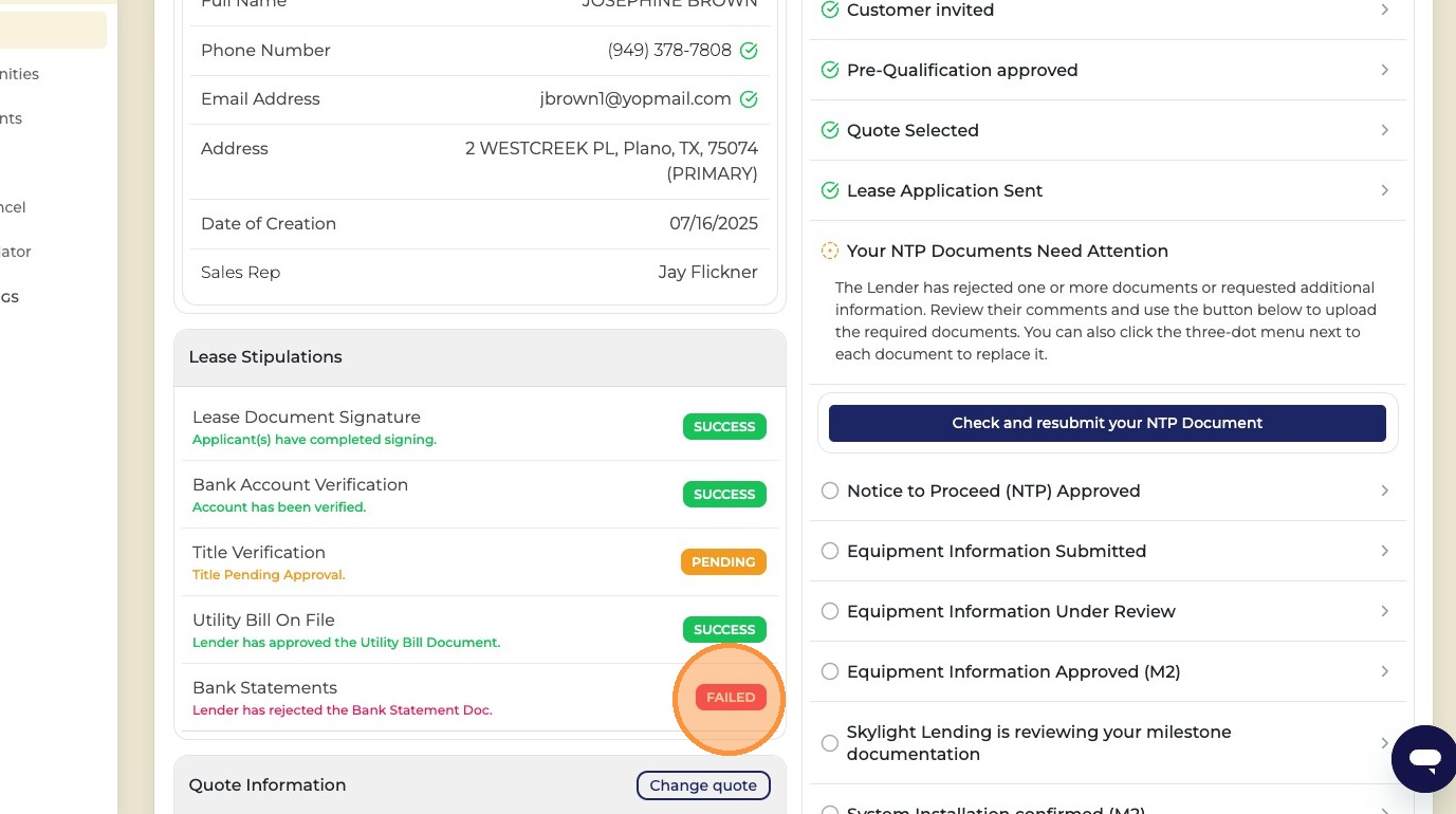 Failed document status