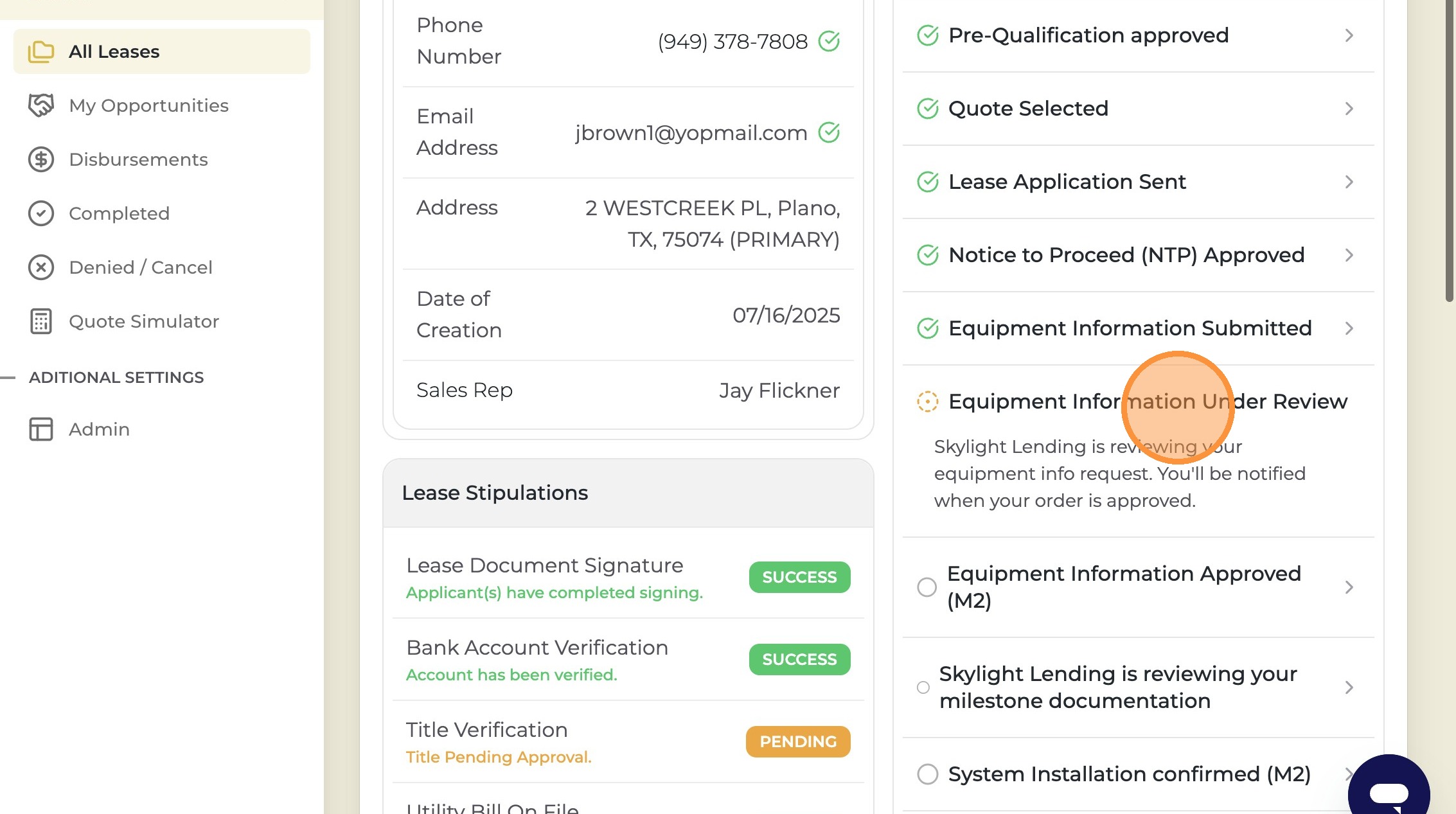 Equipment Information Under Review status