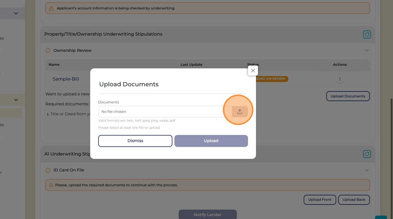 Upload icon for ID front