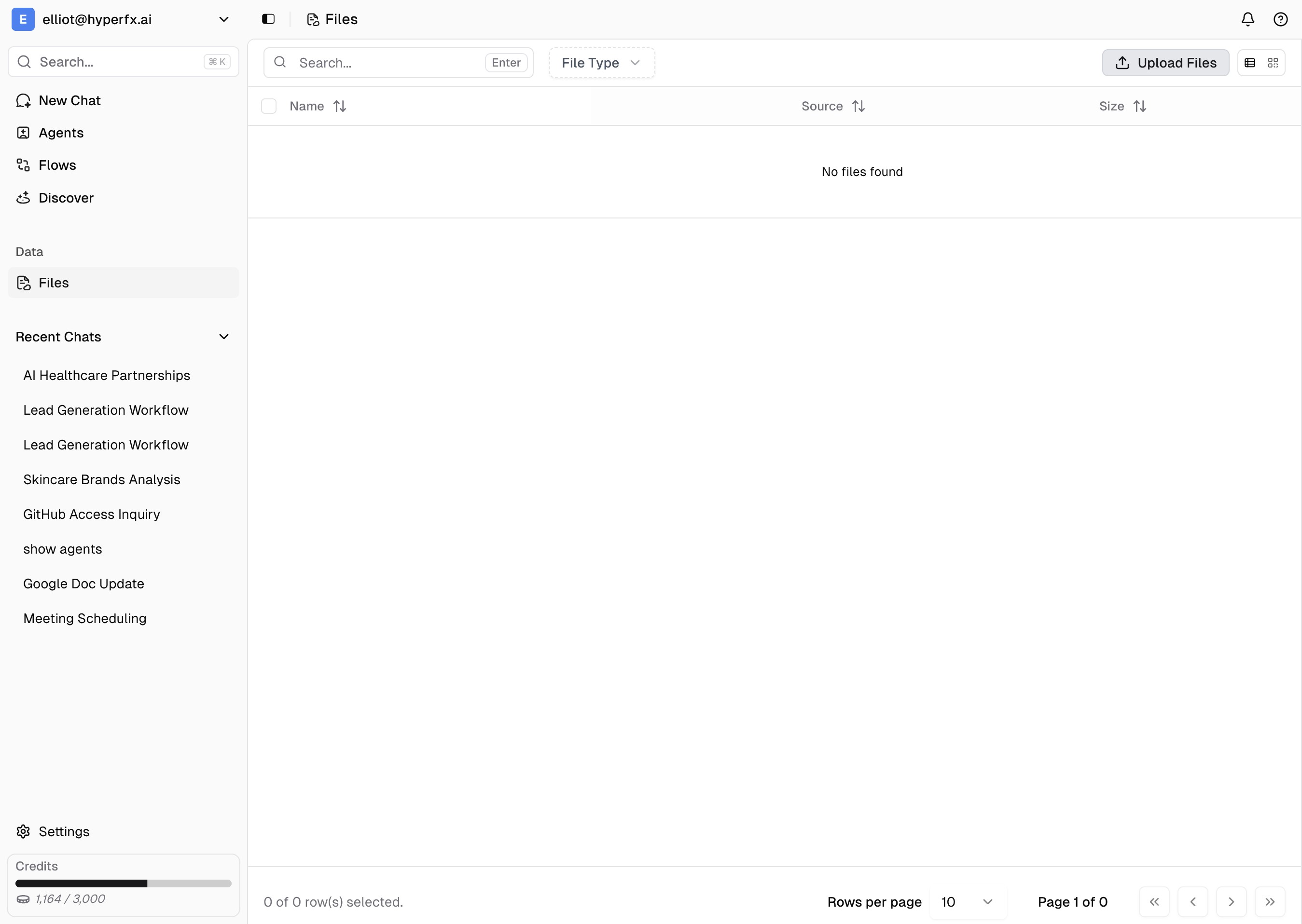 Files interface at app.hyperfx.ai/files
