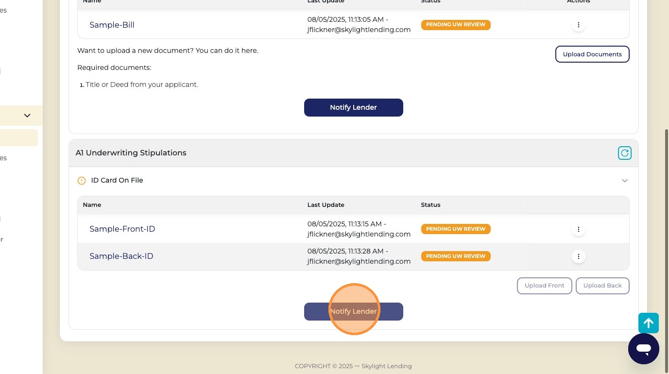 Notify Lender