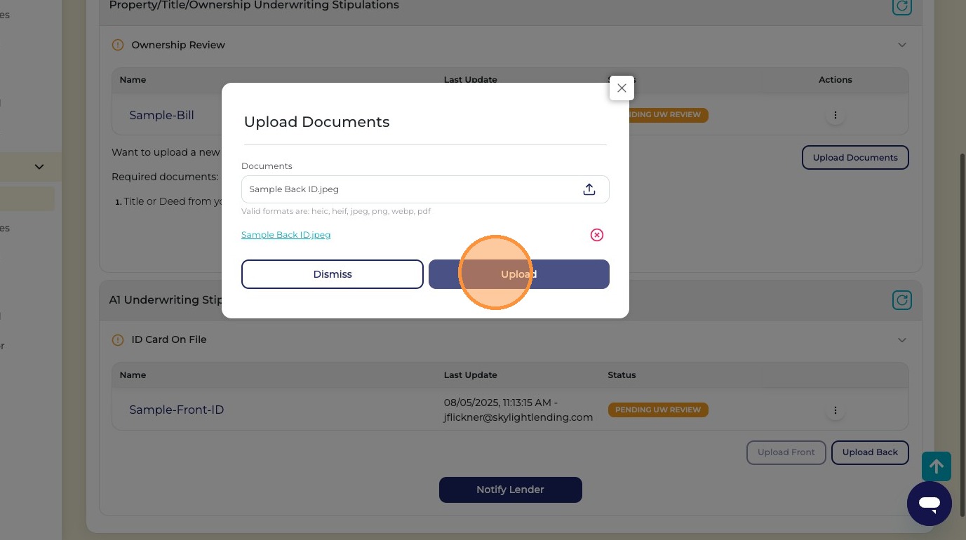 Upload back ID file