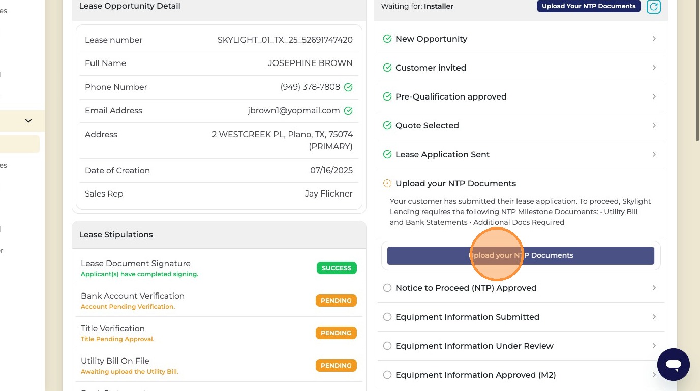 Upload NTP Documents button