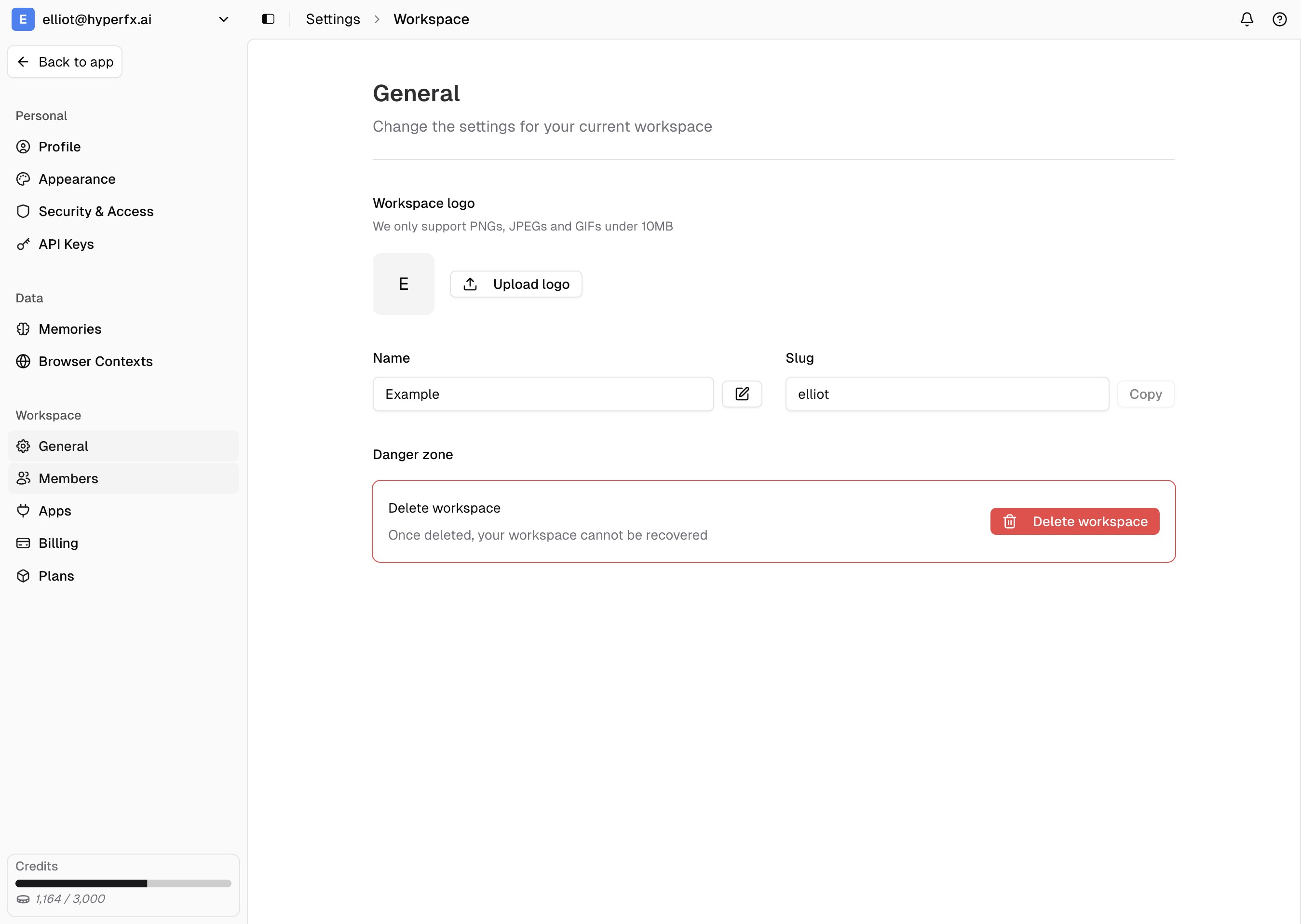 Workspace general settings