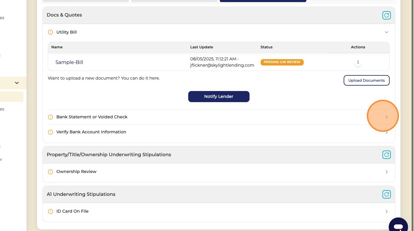 Bank Statement section