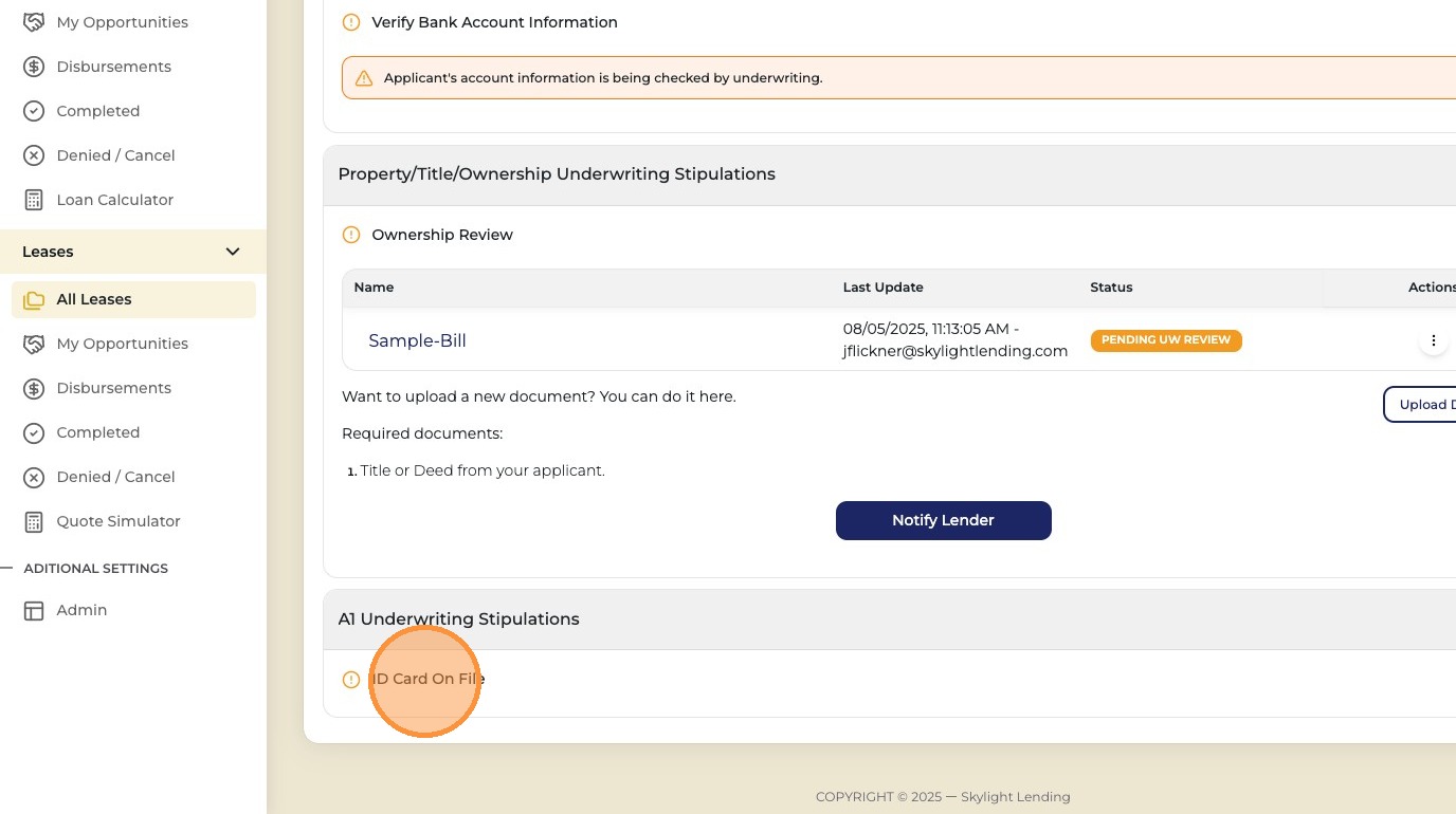 ID Card On File section