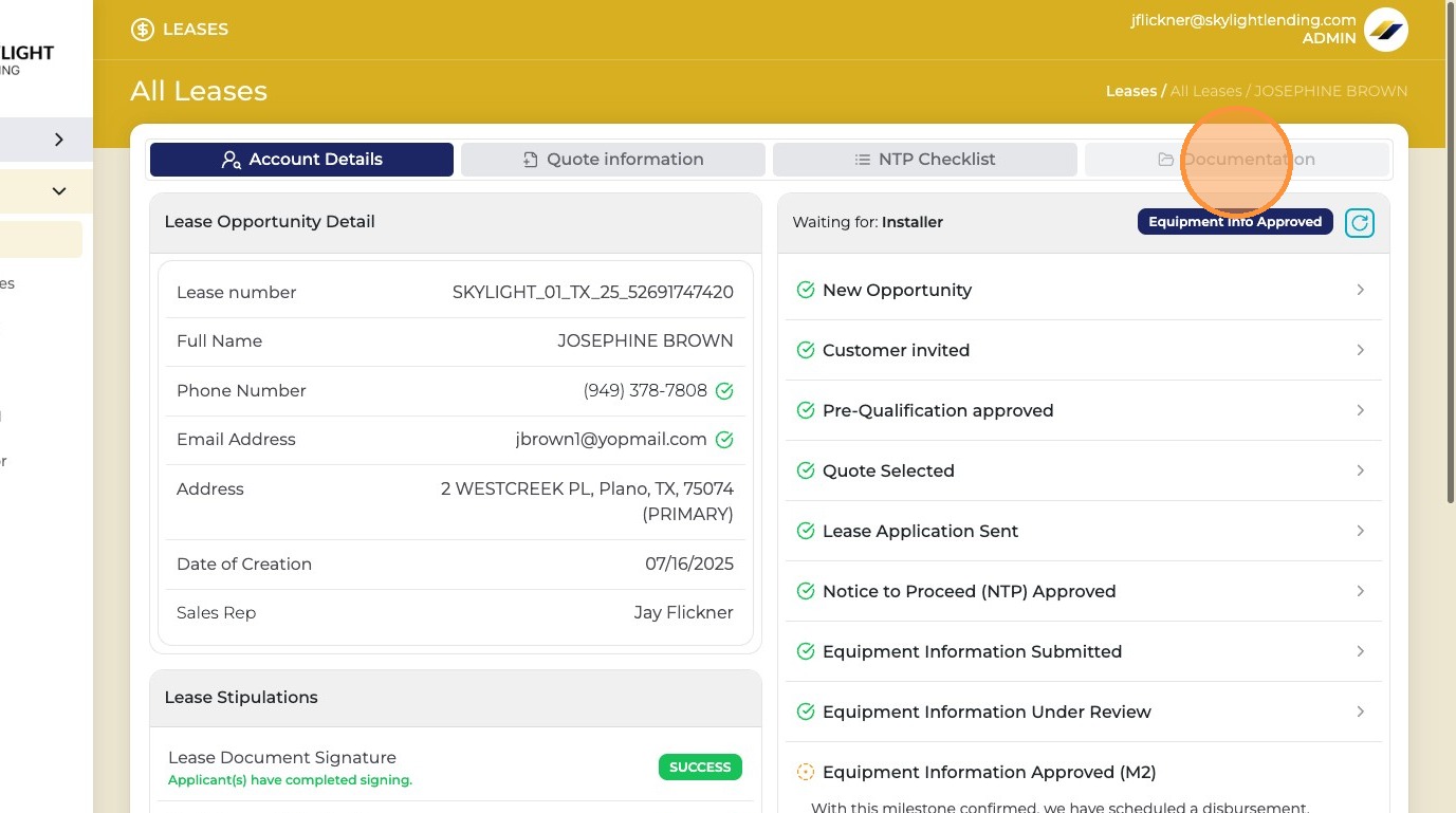 Documentation tab