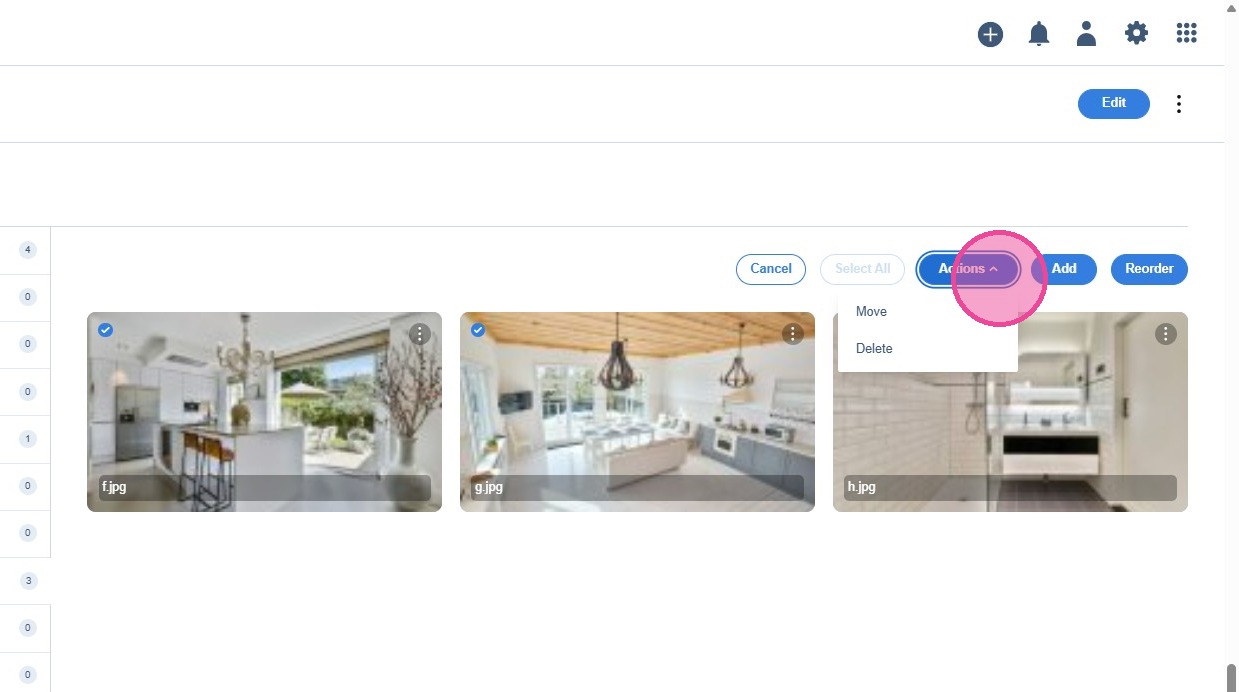 Step 25: Actions menu