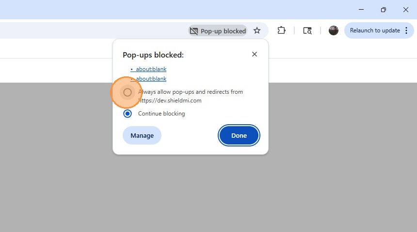 Select always allow pop-ups