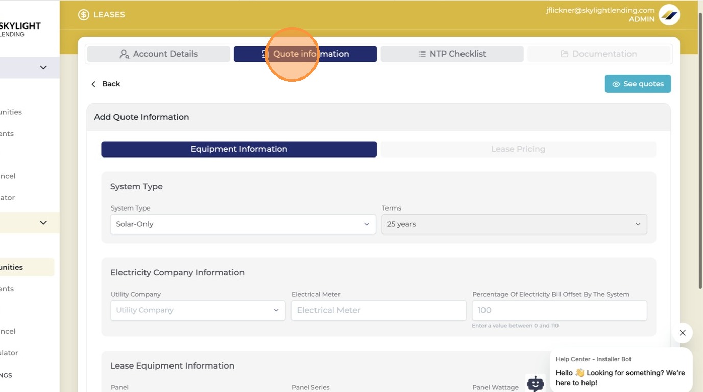 Quote Information tab