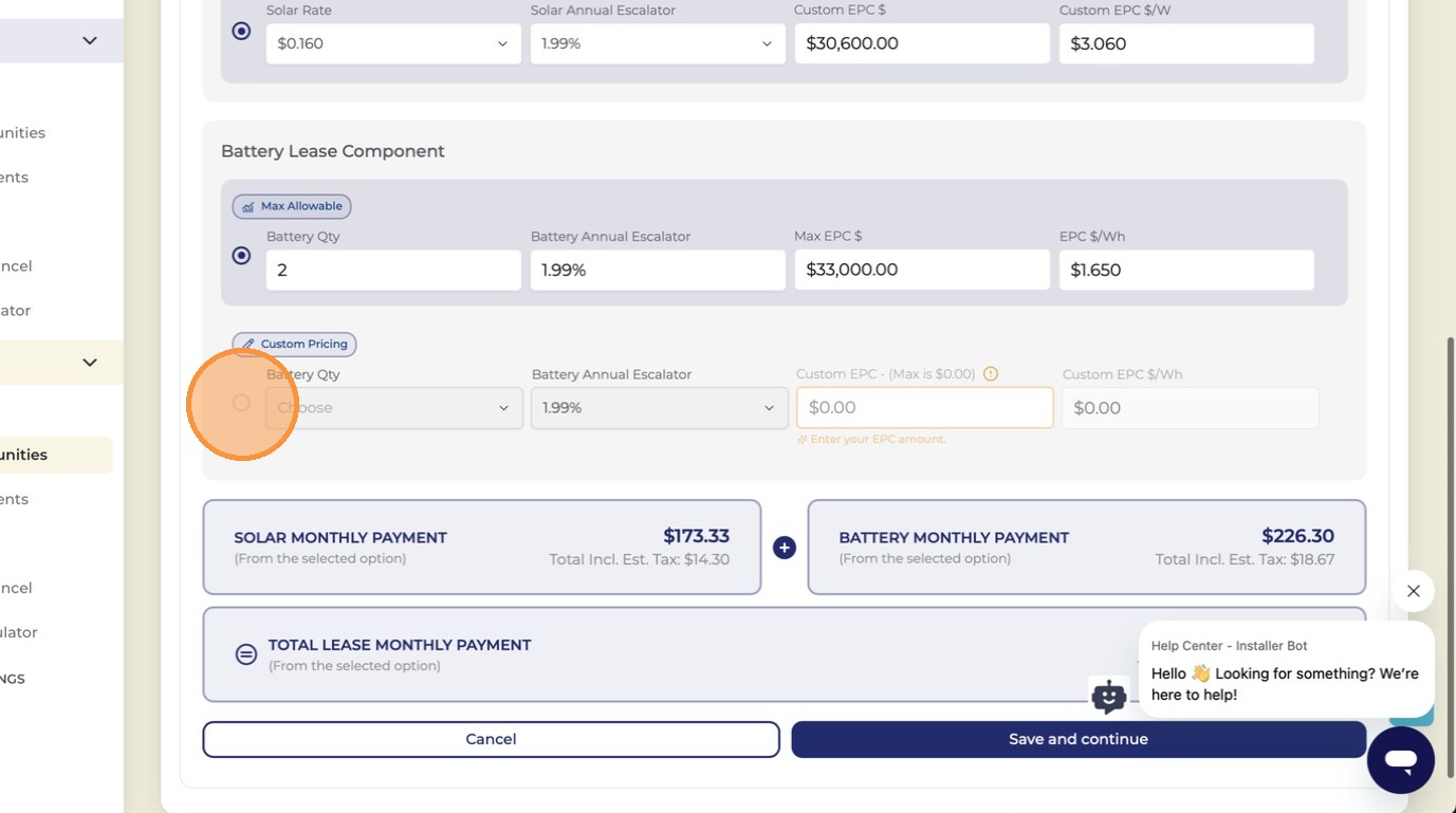 Battery custom pricing