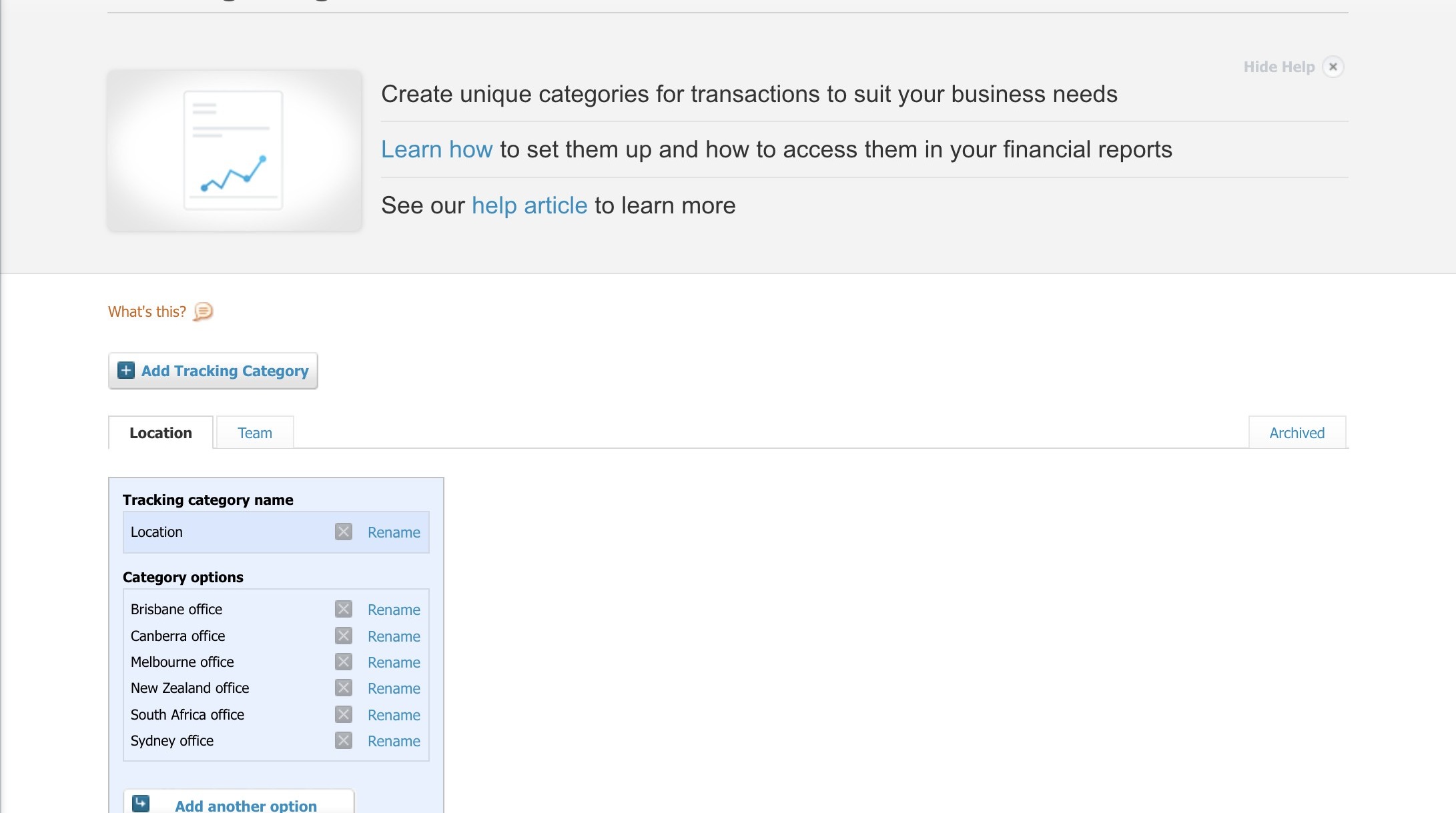 Xero tracking categories setup