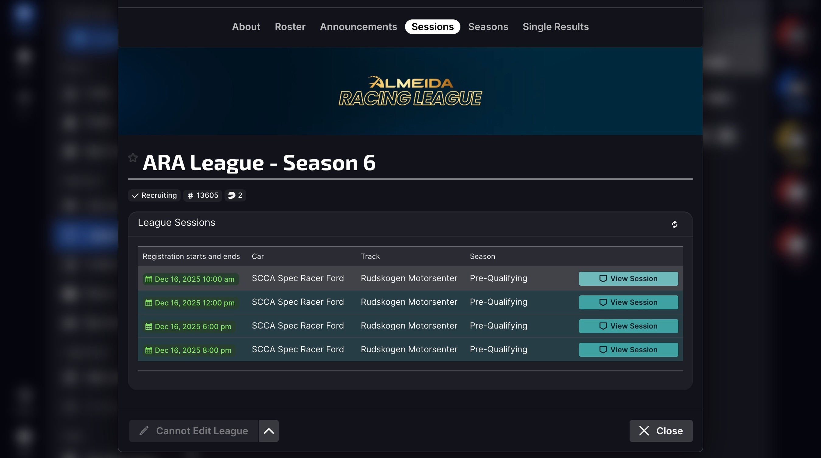 No sessions available