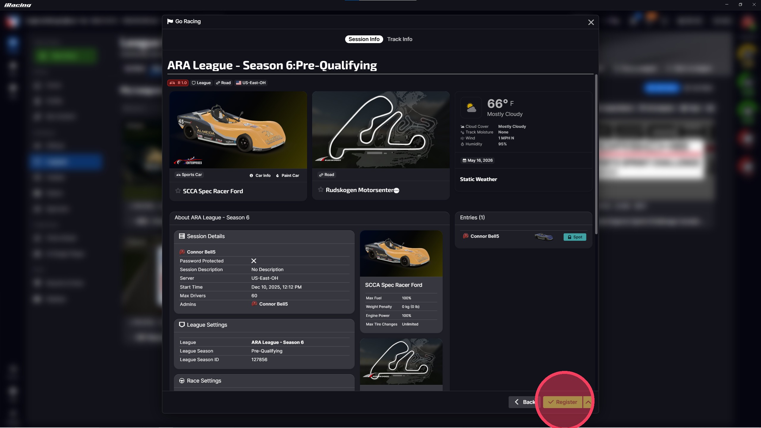Register and Join Session buttons