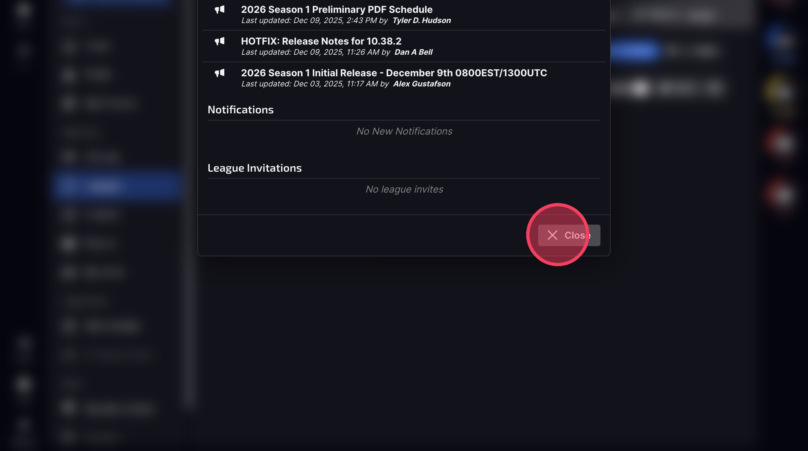 Close button after accepting invite