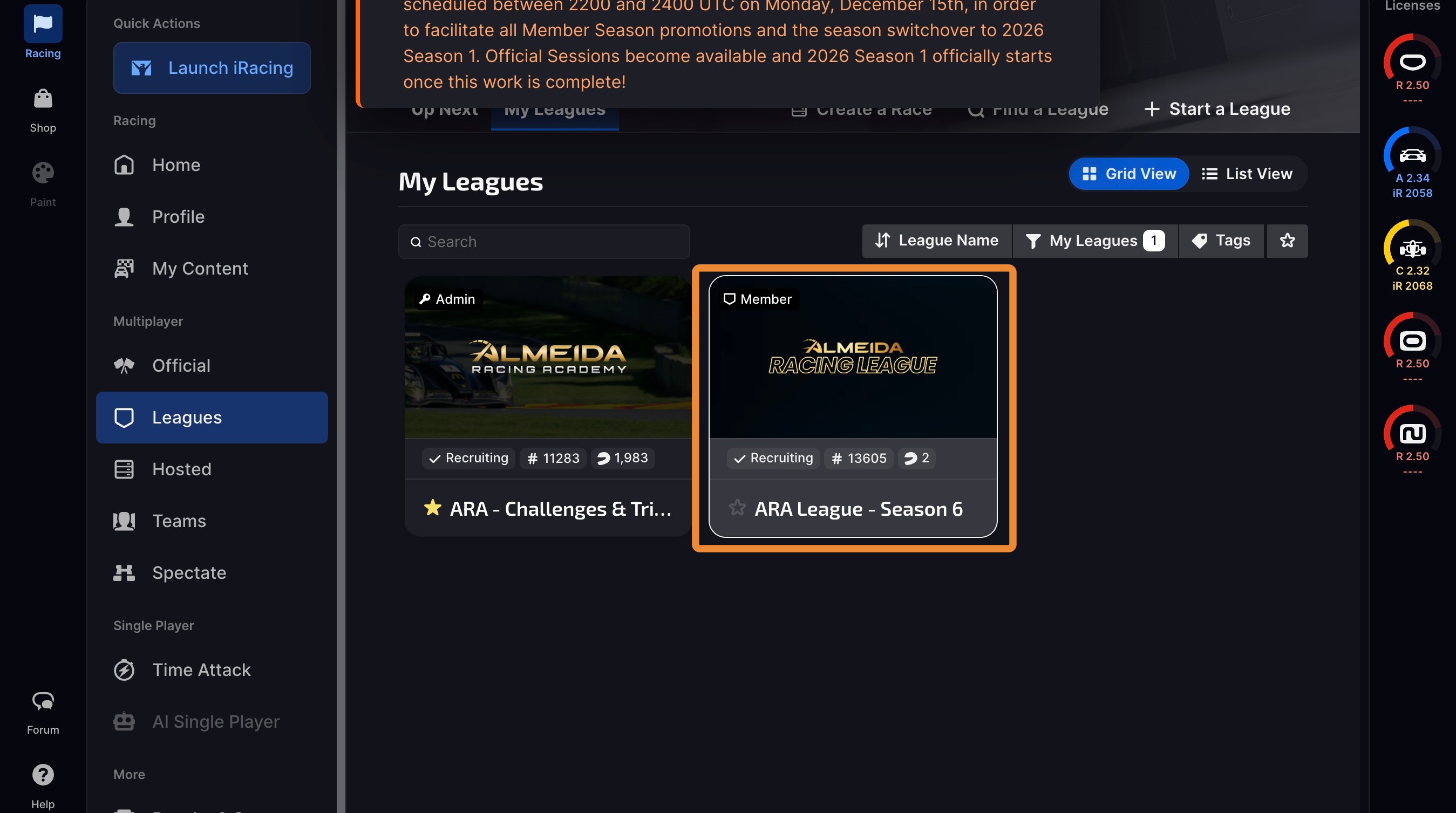 ARA League season page